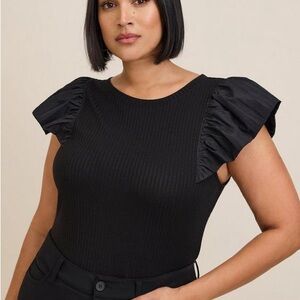 Torrid Black Ruffle Sleeve Bodysuit